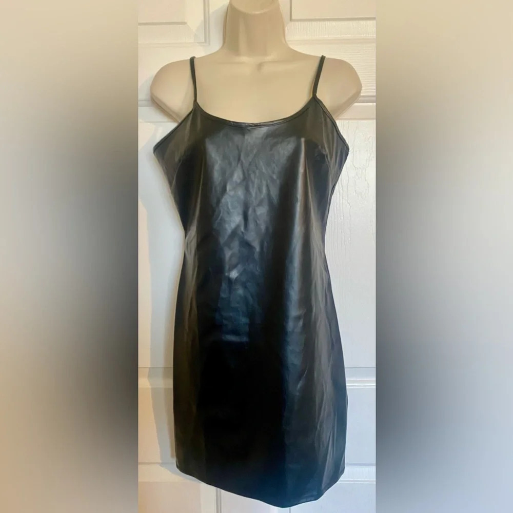 Liz & Sara Sexy Black Faux Leather Mini Dress